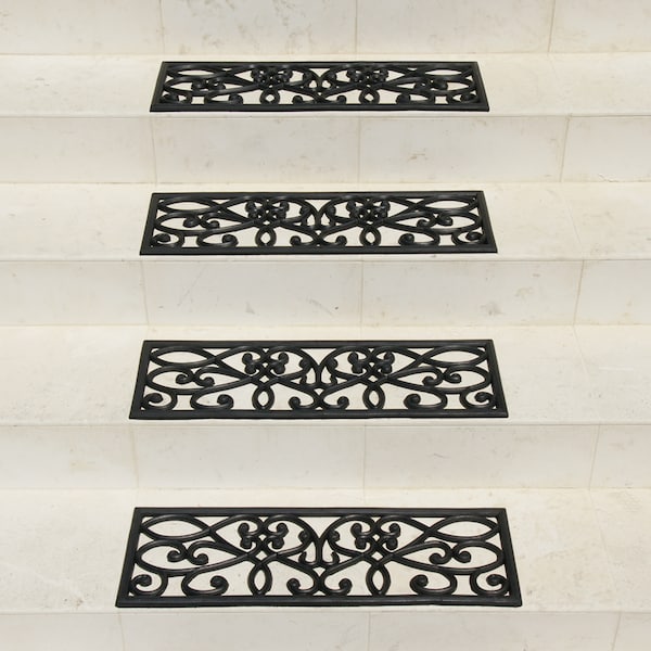 Rubber-Cal 6-Piece New Amsterdam Non-Slip Treads Rubber Step Mats, 9.75 by 29.75-Inch, Black - 10-104-005-6PK