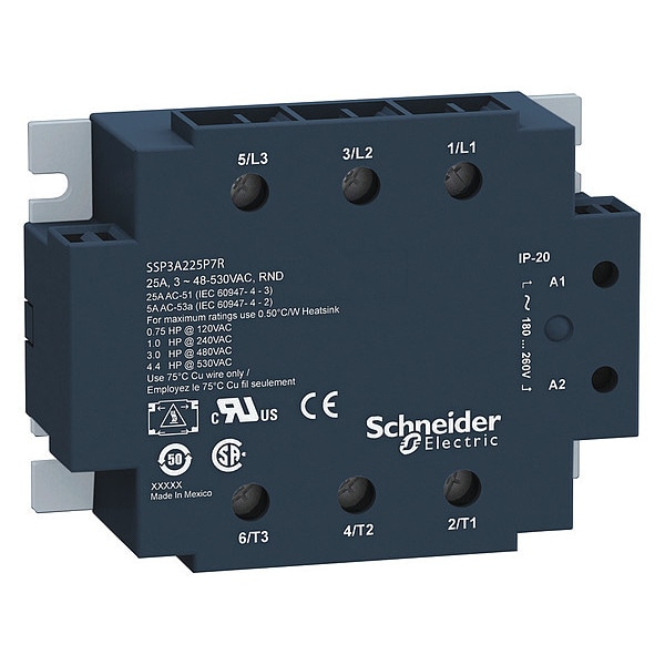 Relés de estado sólido de 3 fases Schneider Electric 50A 18-36 VCA Entrada / 48-530VCA Salida - SSP3A250B7RT