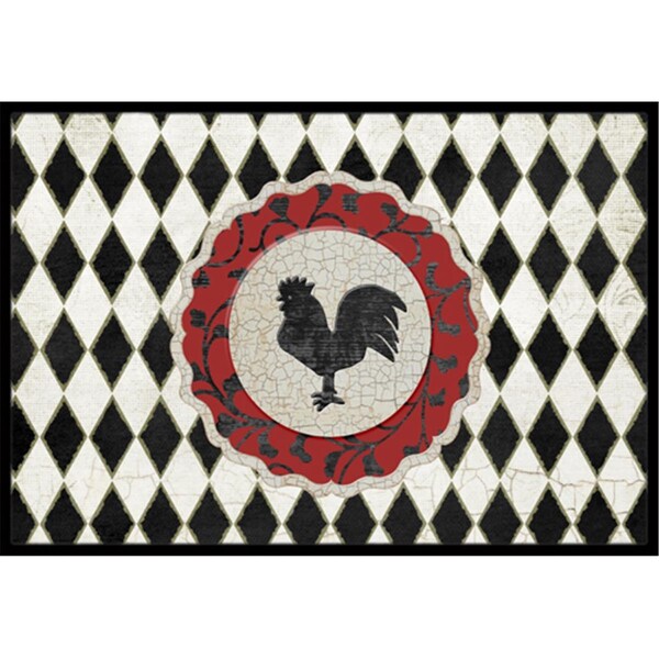 Jensendistributionservices Rooster Harlequin Black And White Indoor Or Outdoor Mat 24 x 36 In. - MI2555023