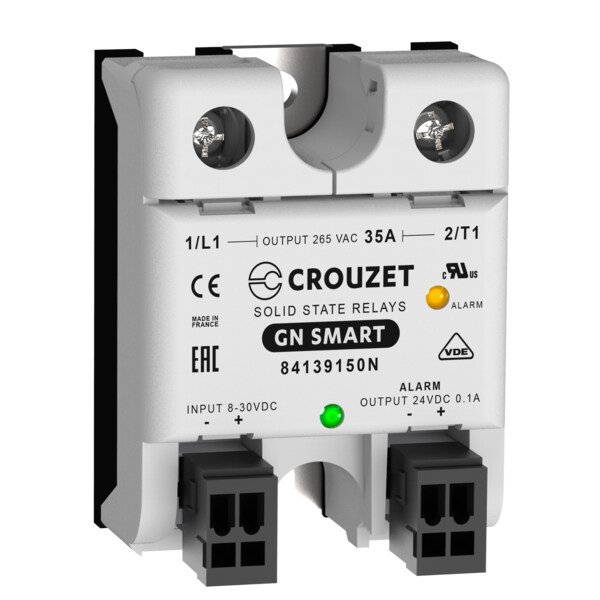 Crouzet SSR 1-Phase, Montaje en Panel, 35A, EN 8-30VDC, SALIDA 265VAC, Cruce por Cero, Det. de Carga - 84139150N