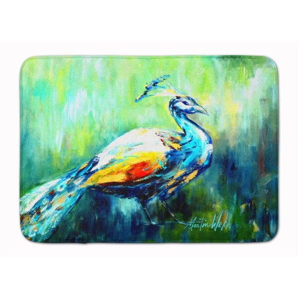 Carolines Treasures Proud Peacock Green Machine Washable Memory Foam Mat - MW1160RUG