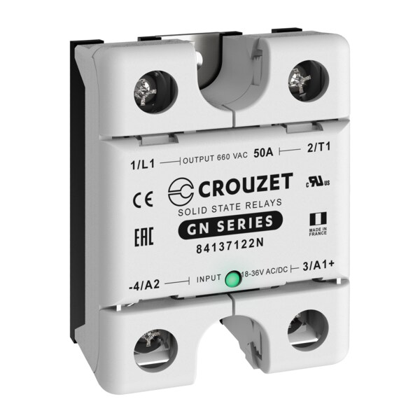 Crouzet SSR, 1 Fase, Montaje en Panel, 50A, EN 18-36 VCA, SALIDA 660 VCA, Zero Cross - 84137122N
