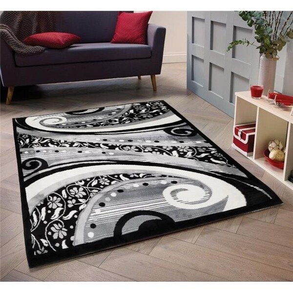 Homedora Homedora HD-JC1843-BLC-BNE 5 x 7 ft. Discount World Modern Jersey Collection Geometric Stylish Stain Resistant Floor Rug - Black - HD-JC1843-BLC-BNE