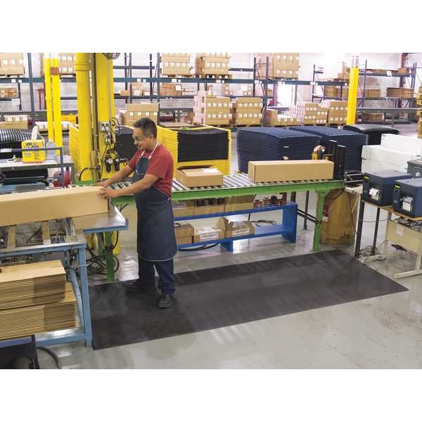 Notrax Antifatigue Mat, 12 ft. L x 3 ft. W, 3/8" Thickness, Closed Cell PVC Foam, Pebble, Black - 411S3312BL