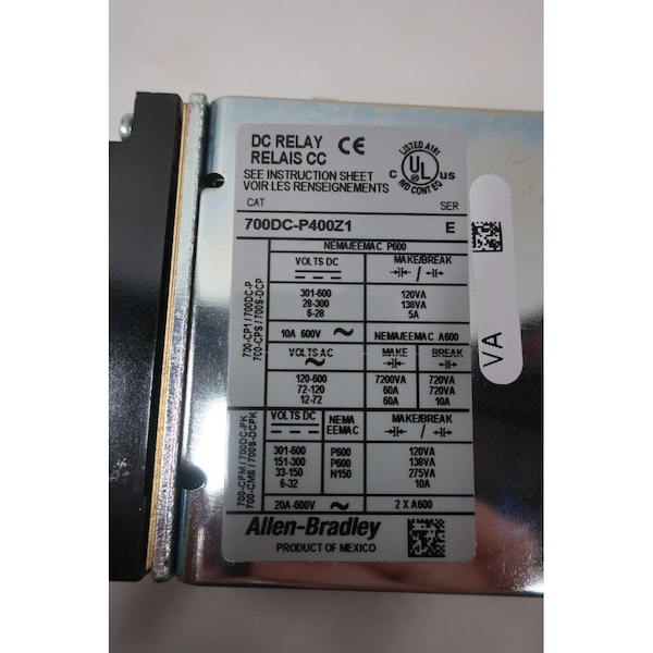 Relevador de control Allen Bradley TIPO P 115-125V-DC - 700DC-P400Z1