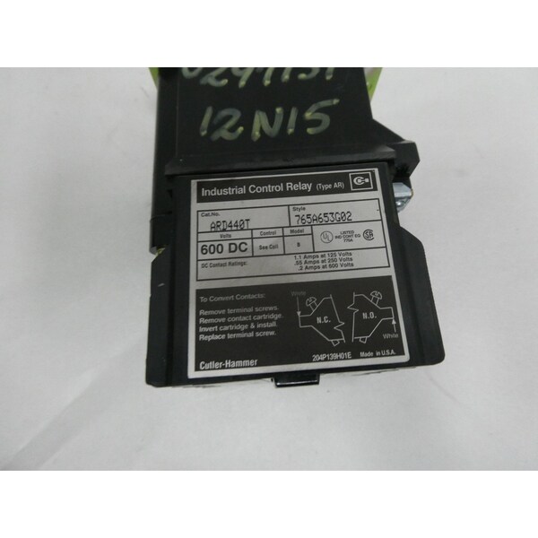 Relé de control industrial 240V-CD de Eaton Cutler-Hammer - ARD440T 765A653G02