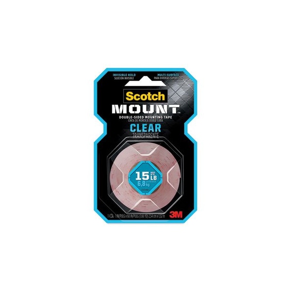 3M Commercial Scotch, Double-Sided Mounting Tape, Industrial Strength, 1in X 60in, Clear/red Liner - 410H