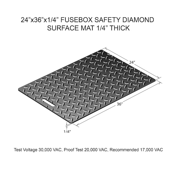 Rhino Mats Black Fusebox Safety Mat, 1/4" Thick, Diamond, Rubber - FBS-2436-436