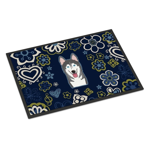 Carolines Treasures 24 x 36 in. Blue Flowers Alaskan Malamute Indoor or Outdoor Mat - BB5069JMAT