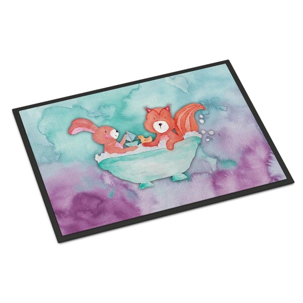 Carolines Treasures 18 x 27 in. Rabbit & Squirrel Bathing Watercolor Indoor or Outdoor Mat - BB7348MAT