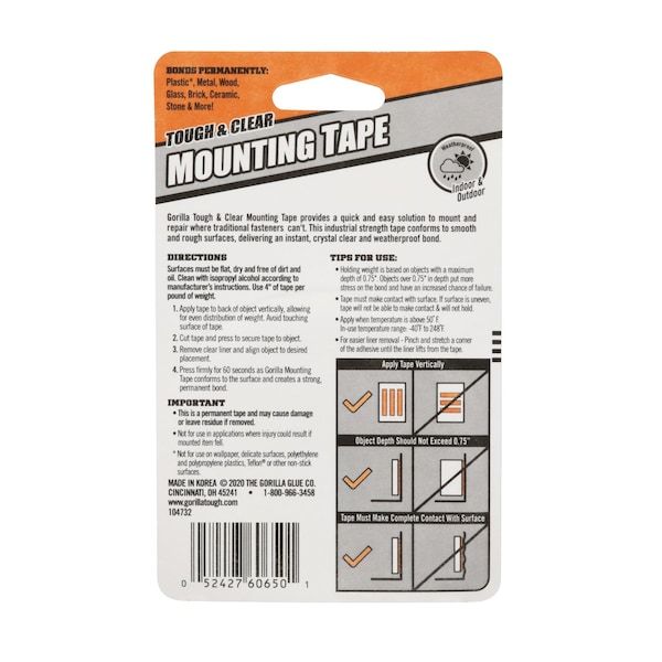 Gorilla Glue Gorilla 60 in. L X 1 in. W Double-Sided Mounting Tape - 6065003