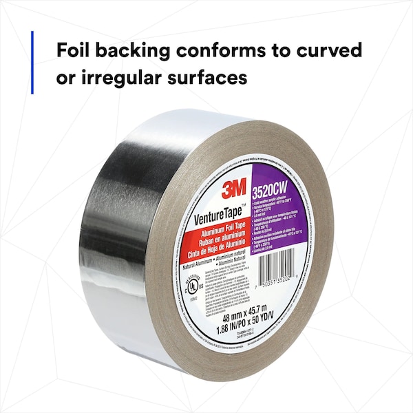 3M VentureTape, HVAC Aluminum Foil Insulation Tape, 2 IN x 50 Yards - 7100043755