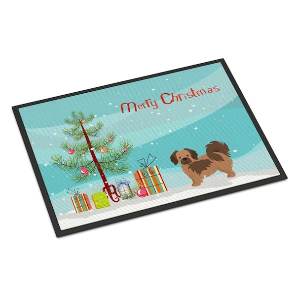Carolines Treasures 24 x 36 in. Tibetan Spaniel Christmas Tree Indoor or Outdoor Mat - CK3488JMAT