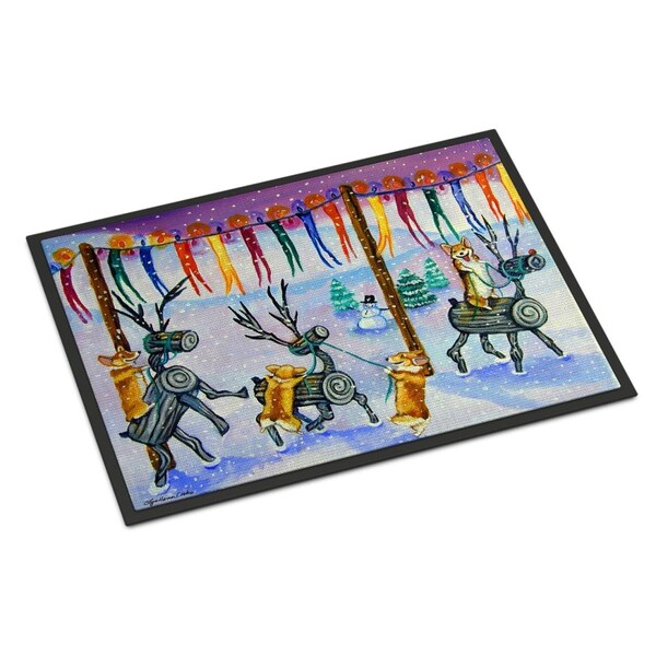 Carolines Treasures 18 x 27 in. Corgi Log Reindeer Race Christmas Indoor or Outdoor Mat - 7443MAT