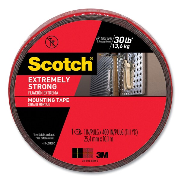 Scotch Extreme Mounting Tape, Permanent, Holds Up to 0.5 lbs per Inch, 1in x 11.1 yds, Black - 414LONGDC
