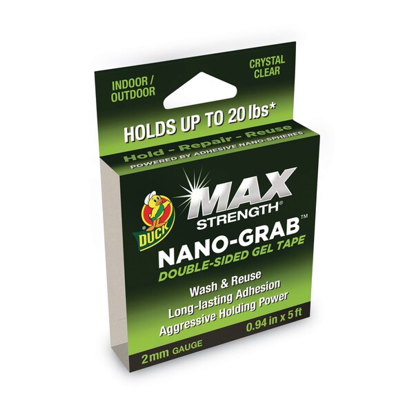 Duck Brand MAX Strength Nano-Grab Double-Sided Gel Tape, 0.94in x 5 ft, Clear - 287264