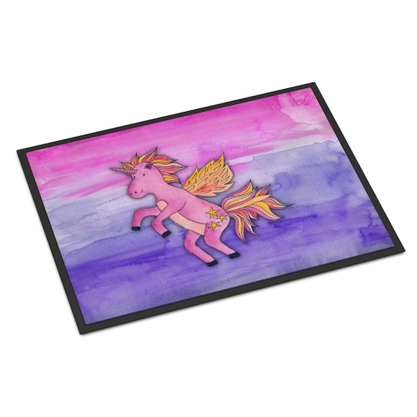 Carolines Treasures 24 x 36 in. Pink Unicorn Watercolor Indoor or Outdoor Mat - BB7432JMAT