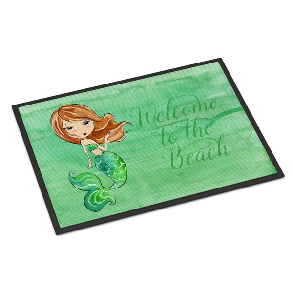 Carolines Treasures Mermaid Welcome Green Indoor Or Outdoor Mat - 24 x 36 in. - BB8515JMAT