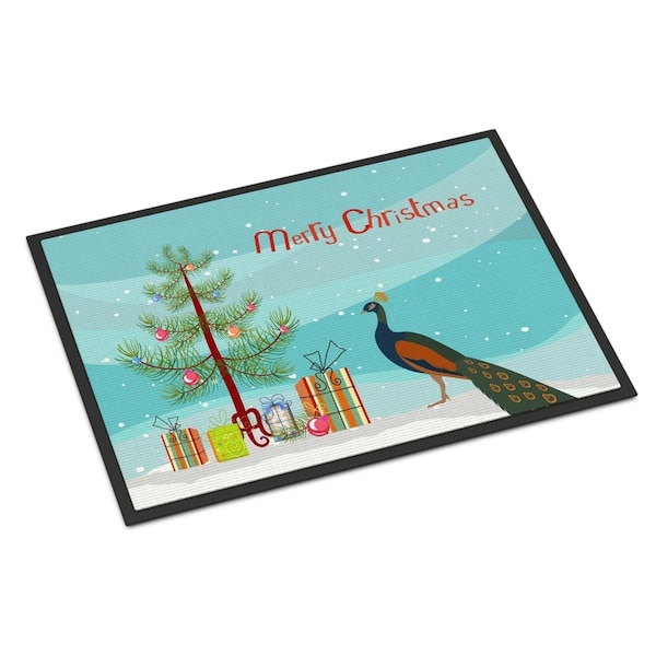 Carolines Treasures Indian Peacock Peafowl Christmas Indoor or Outdoor Mat - 18 x 27 in. - BB9292MAT