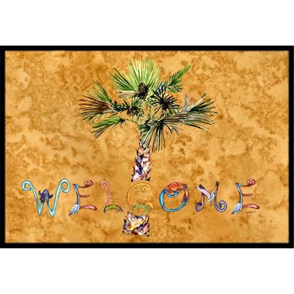 Carolines Treasures Welcome Palm Tree On Gold Indoor and Outdoor Mat- 24 x 36 in. - 8709JMAT