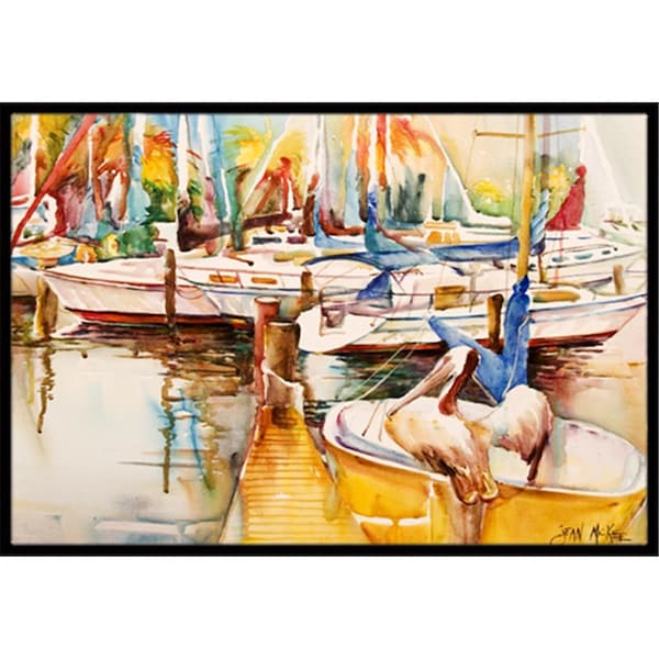 Carolines Treasures Sailboat With Pelican Golden Days Indoor and Outdoor Mat- 18 x 27 in. - JMK1042MAT