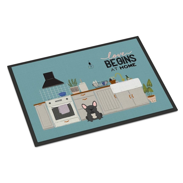 Carolines Treasures 18 x 27 in. Black French Bulldog Kitchen Scene Indoor or Outdoor Mat - CK7718MAT