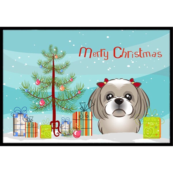 Carolines Treasures Christmas Tree and Gray Silver Shih Tzu Indoor or Outdoor Mat- 18 x 27 - BB1622MAT