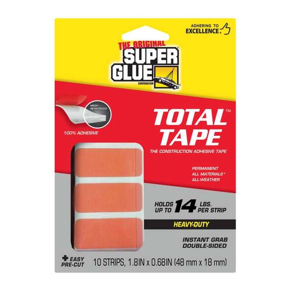 Super Glue Double-Sided Foam Tape, 11/16 in W, 1 13/16 in L, 1/16 in, Polypropylene Foam, Double-Sided - 90019