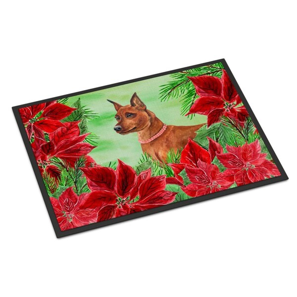 Carolines Treasures Miniature Pinscher Poinsettas Indoor or Outdoor Mat, 24 x 36 in. - CK1304JMAT