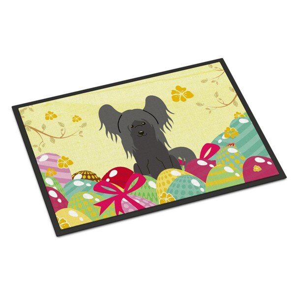 Carolines Treasures 18 x 27 in. Easter Eggs Chinese Crested Black Indoor or Outdoor Mat - BB6112MAT