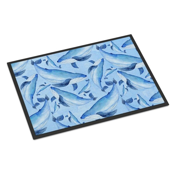 Carolines Treasures Watercolor Nautical Whales Indoor or Outdoor Mat, 18 x 27 in. - BB7575MAT
