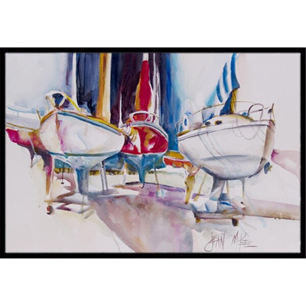 Carolines Treasures Sailboats In Dry Dock Indoor and Outdoor Mat- 18 x 27 in. - JMK1039MAT