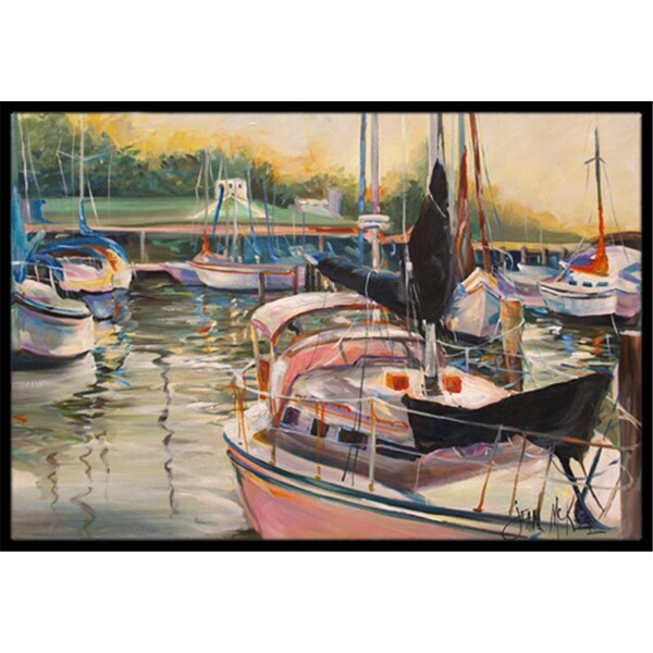 Carolines Treasures Black Sails Sailboat Indoor and Outdoor Mat- 18 x 27 in. - JMK1032MAT
