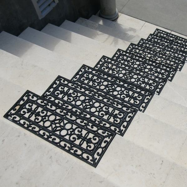 Rubber-Cal 6-Piece Regal Stair Treads Rubber Step Mats, 9.75 by 29.75-Inch, Black - 10-104-004-6PK