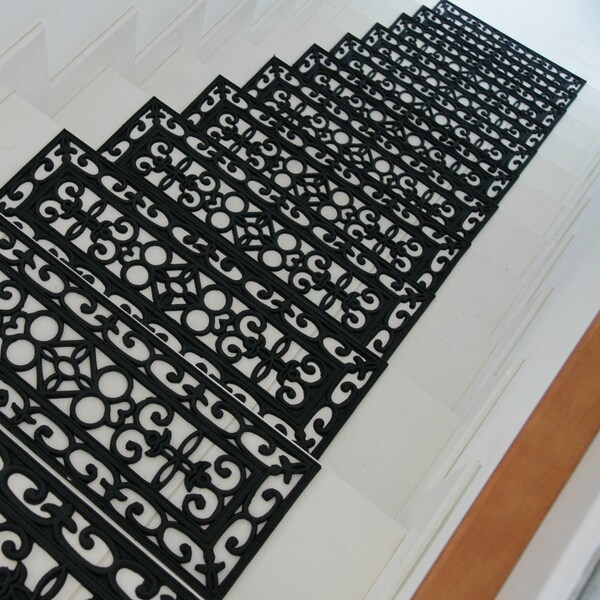 Rubber-Cal 6-Piece Regal Stair Treads Rubber Step Mats, 9.75 by 29.75-Inch, Black - 10-104-004-6PK