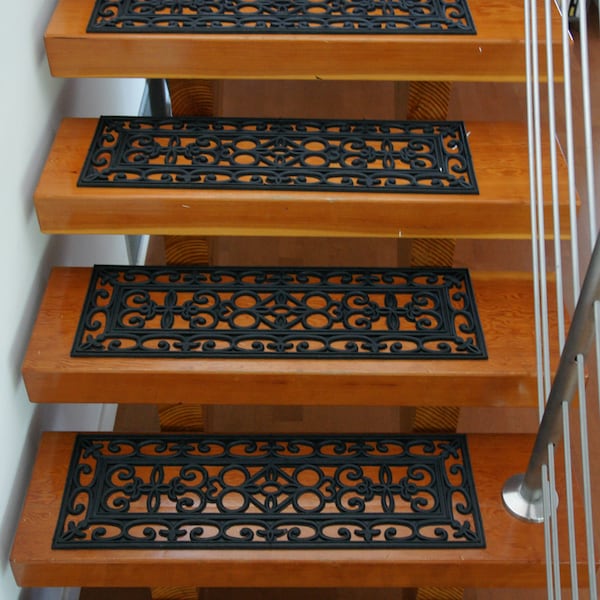 Rubber-Cal 6-Piece Regal Stair Treads Rubber Step Mats, 9.75 by 29.75-Inch, Black - 10-104-004-6PK