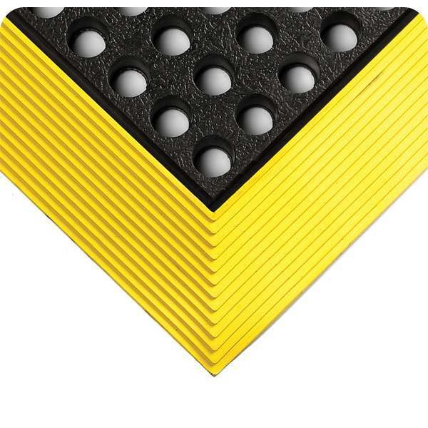 Wearwell Drainage Mat, Rubber, Smooth, 24 In W x 3 Ft L, Black with Yellow Border - 476