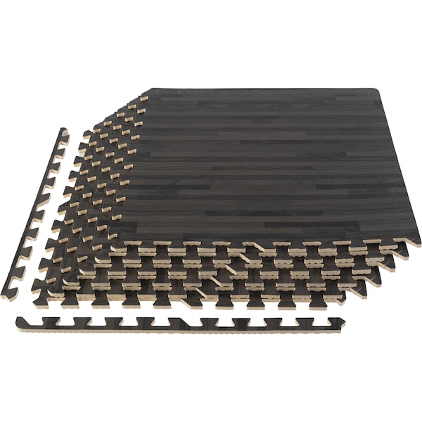 Stalwart Foam Floor Mat 6PK - 24 SQFT, Black Wood - 75-6405