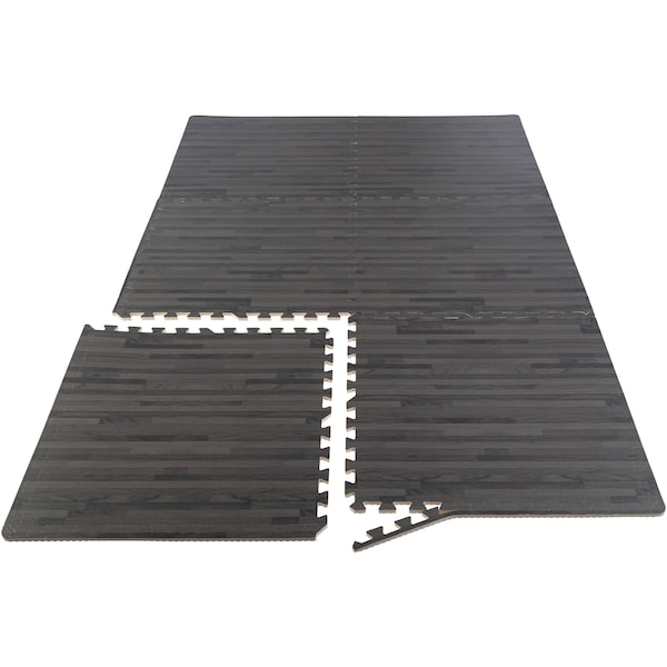 Stalwart Foam Floor Mat 6PK - 24 SQFT, Black Wood - 75-6405