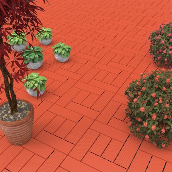Pure Garden Pure Garden 50-LG1190 Patio & Deck Tiles-Interlocking Criss-Cross Pattern Outdoor Flooring - Terra Cotta Color - 6 Piece - 50-LG1190