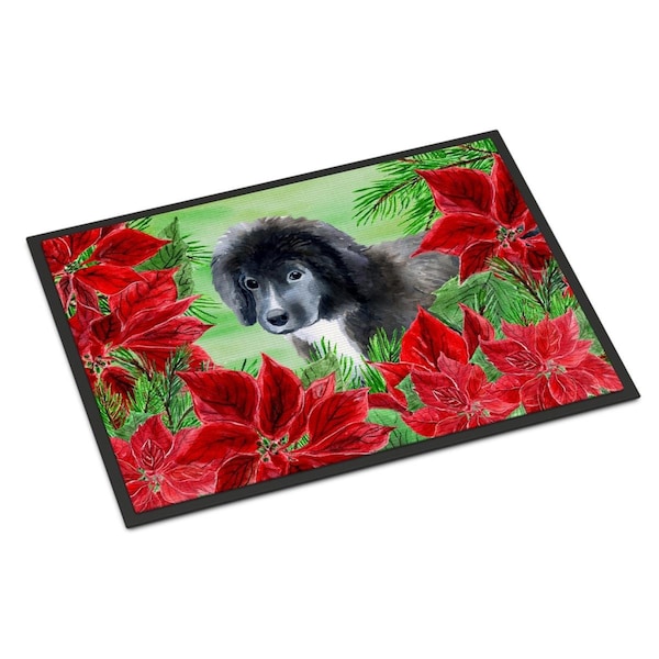 Carolines Treasures Newfoundland Puppy Poinsettas Indoor or Outdoor Mat, 24 x 36 in. - CK1347JMAT