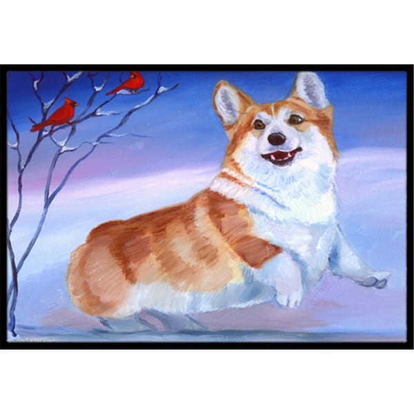 Carolines Treasures Corgi Snow Cardinal Indoor and Outdoor Mat- 24 x 36 in. - 7328JMAT
