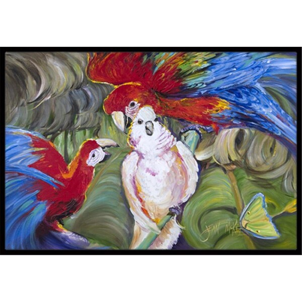 Carolines Treasures Menage-A-Trois Parrots Indoor and Outdoor Mat- 24 x 36 in. - JMK1018JMAT
