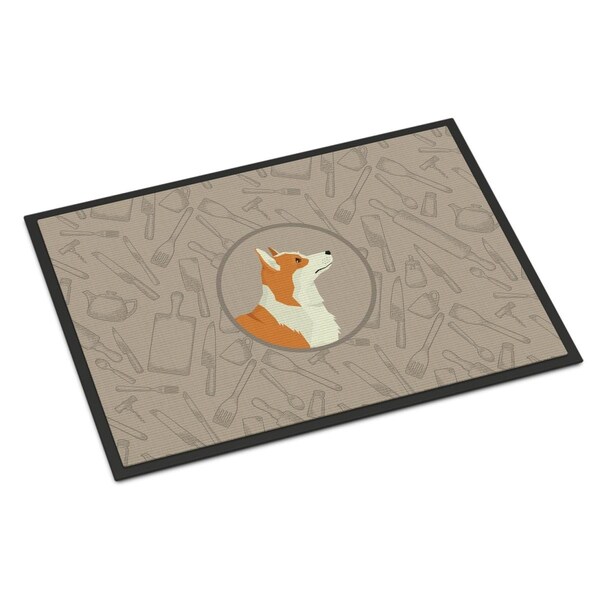 Carolines Treasures 18 x 27 in. Pembroke Corgi in the Kitchen Indoor or Outdoor Mat - CK2201MAT