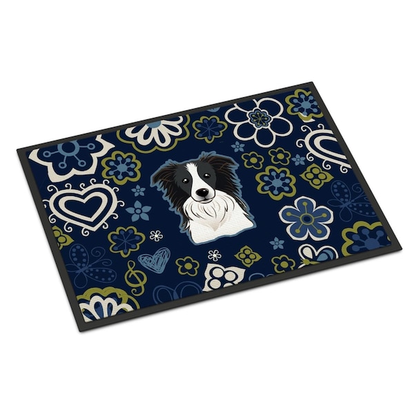 Carolines Treasures 18 x 27 in. Blue Flowers Border Collie Indoor or Outdoor Mat - BB5092MAT