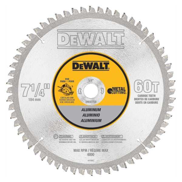 Dewalt 7-1/4" 60T Aluminum Cutting Saw Blade 5/8" Arbor - DWA7758