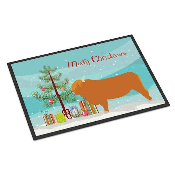 Carolines Treasures Highland Cow Christmas Indoor or Outdoor Mat - 18 x 27 in. - BB9187MAT