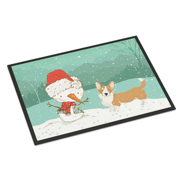 Carolines Treasures 18 x 27 in. Cardigan Corgi Snowman Christmas Indoor or Outdoor Mat - CK2063MAT