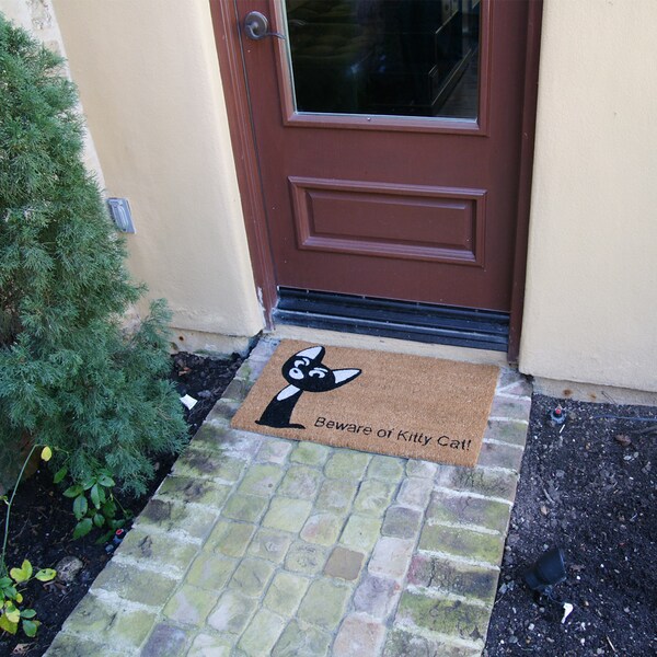 Rubber-Cal "Beware of Kitty Cat Doormat" Animal Doormats, 18 x 30-Inch - 10-106-038