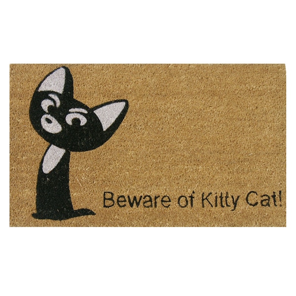 Rubber-Cal "Beware of Kitty Cat Doormat" Animal Doormats, 18 x 30-Inch - 10-106-038